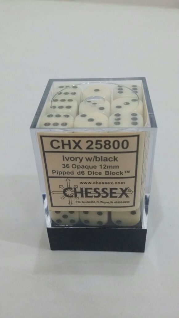 Chessex Dice d6 Sets Opaque Ivory with Black 36 12mm Six Sided Die CHX 25800 